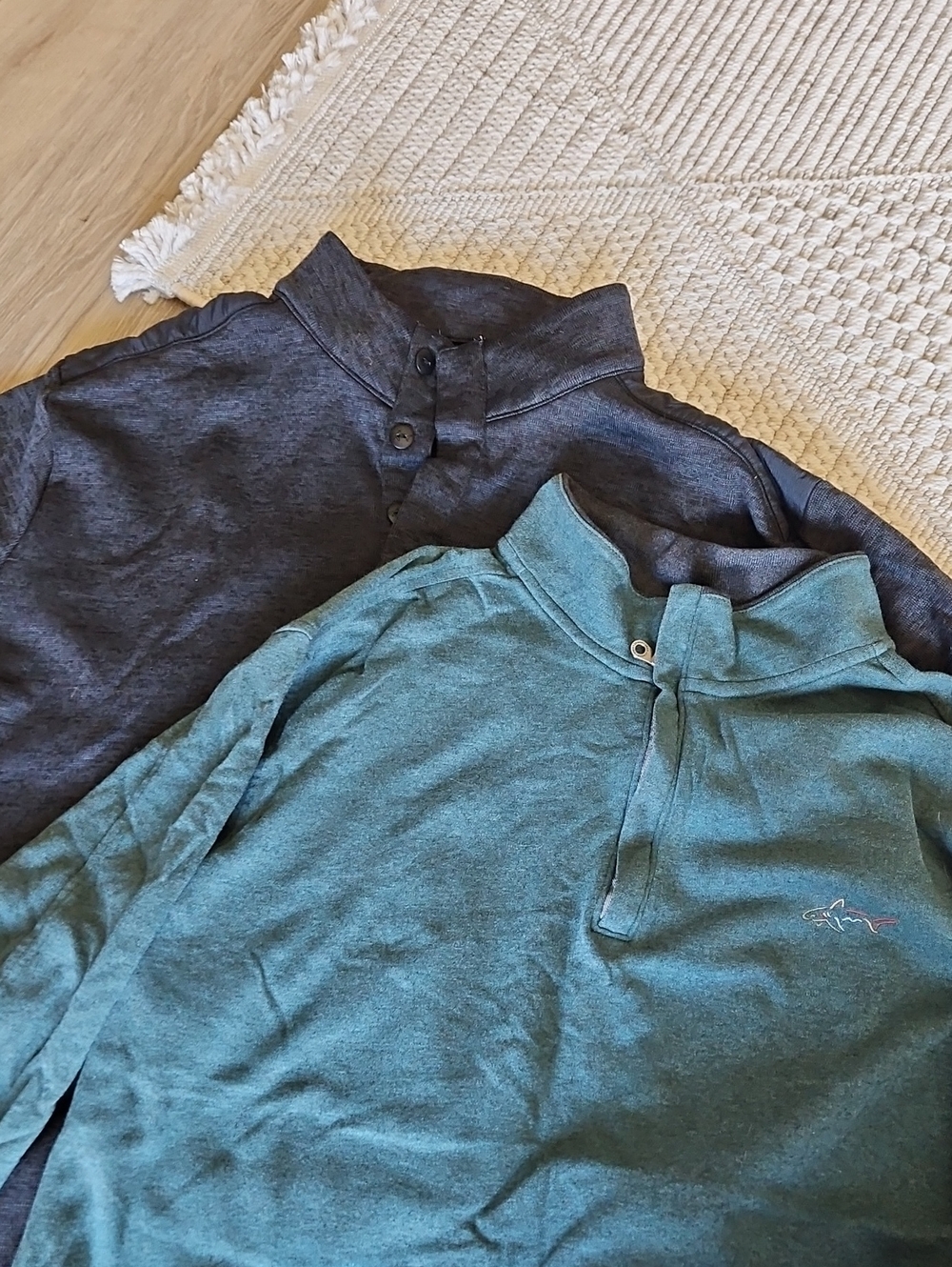 Men's Mock Neck Pullover Sweater - Teal and Charcoal